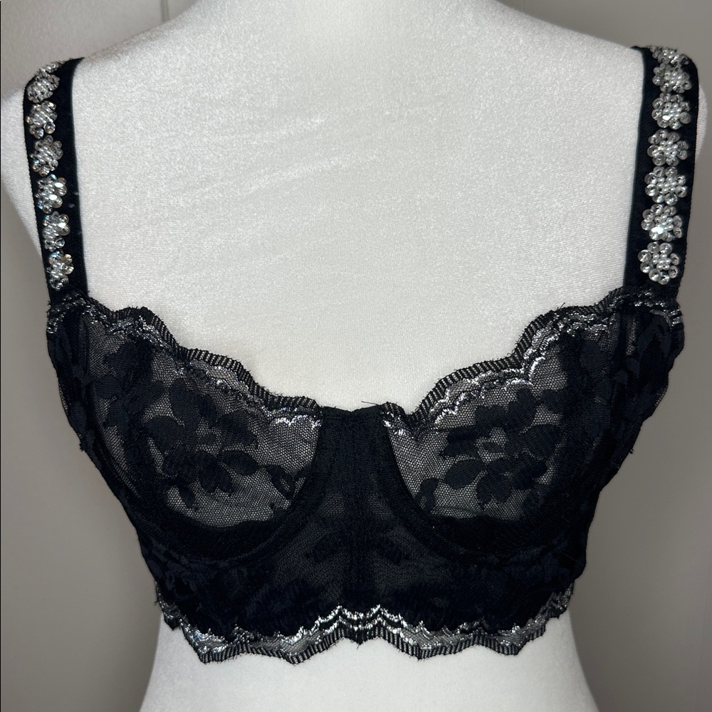 NWOT Victoria's Secret Dream Angels Sequin Pearl Unlined Longline Demi Bra 34B